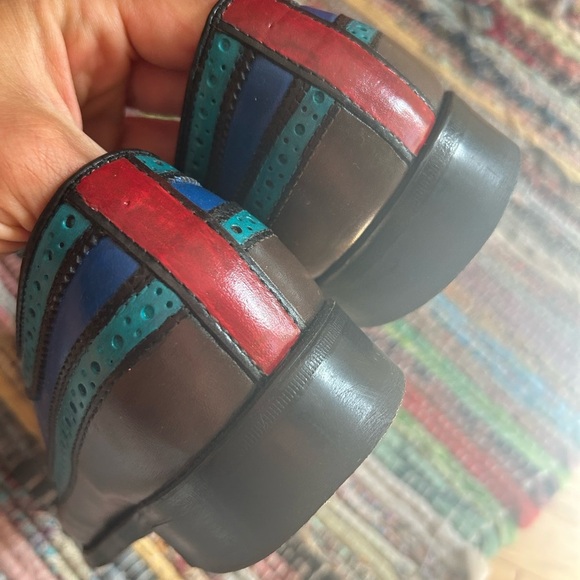 Vintage Men's Blue and Green Leather Oxfords 8M - Picture 15 of 16